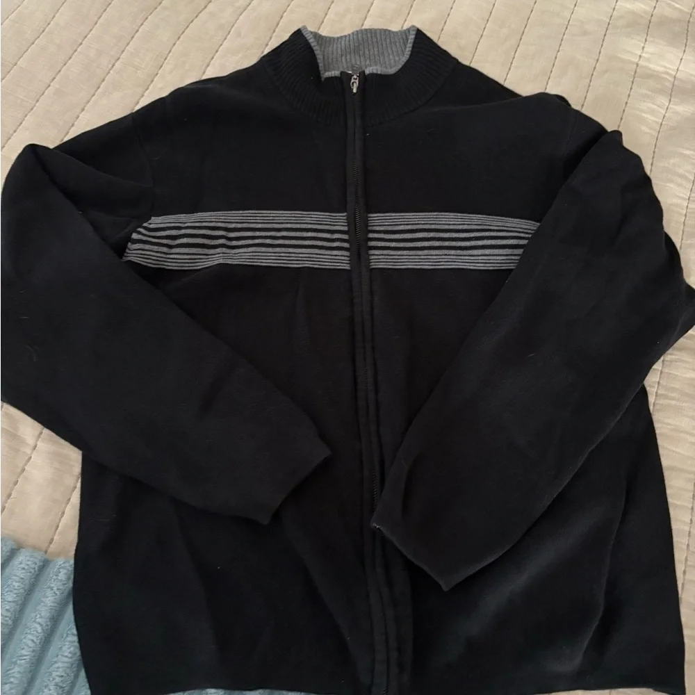 Dockers Black Zip-Up Sweater with Gray Stripes - Picture 2 of 4